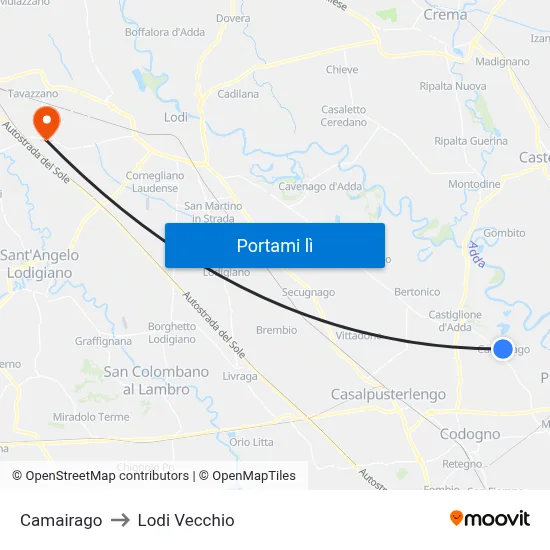 Camairago to Lodi Vecchio map