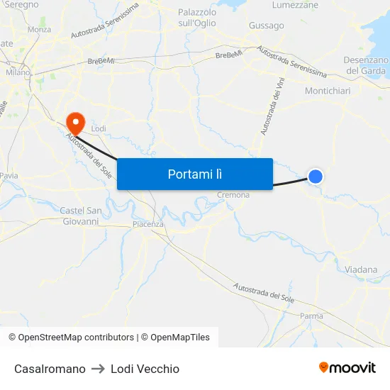 Casalromano to Lodi Vecchio map