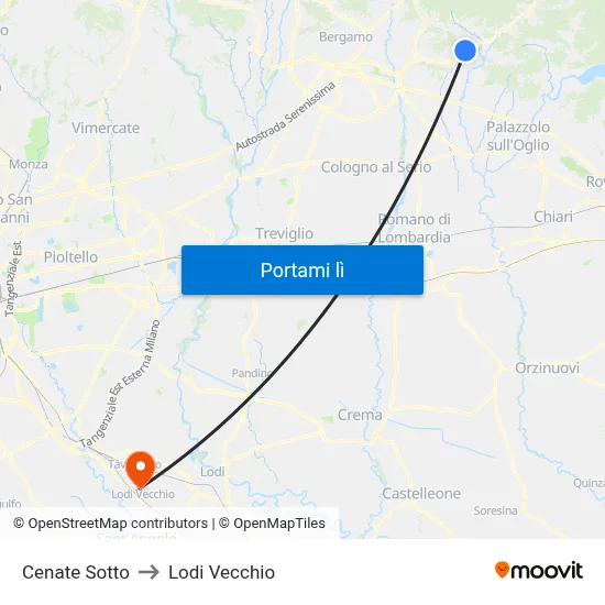 Cenate Sotto to Lodi Vecchio map