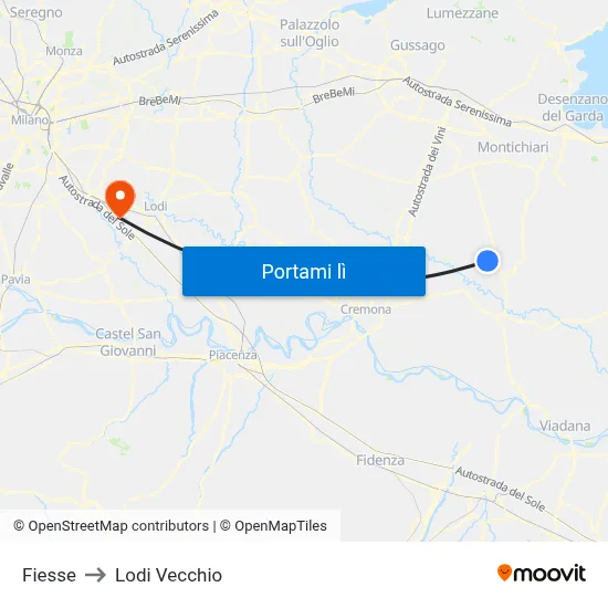 Fiesse to Lodi Vecchio map
