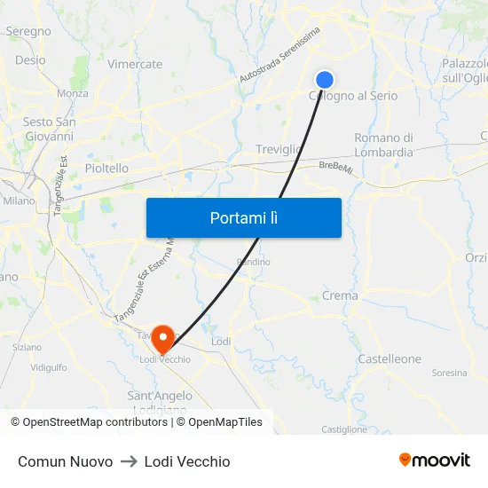 Comun Nuovo to Lodi Vecchio map