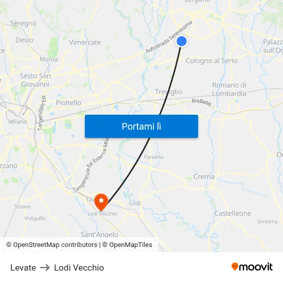 Levate to Lodi Vecchio map