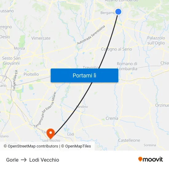 Gorle to Lodi Vecchio map