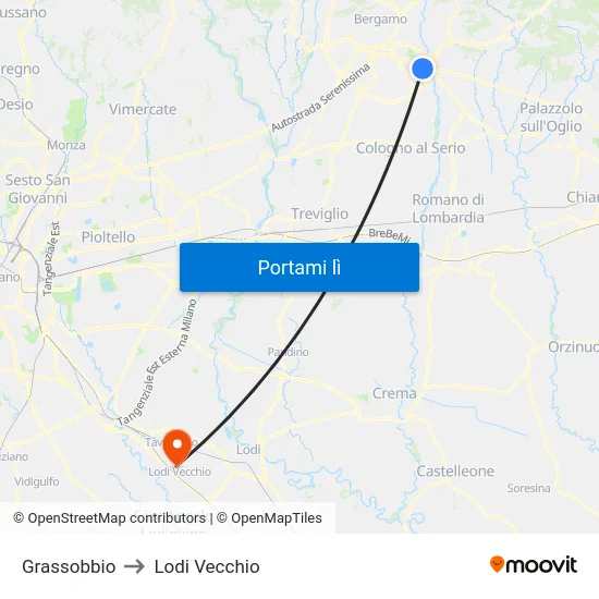 Grassobbio to Lodi Vecchio map