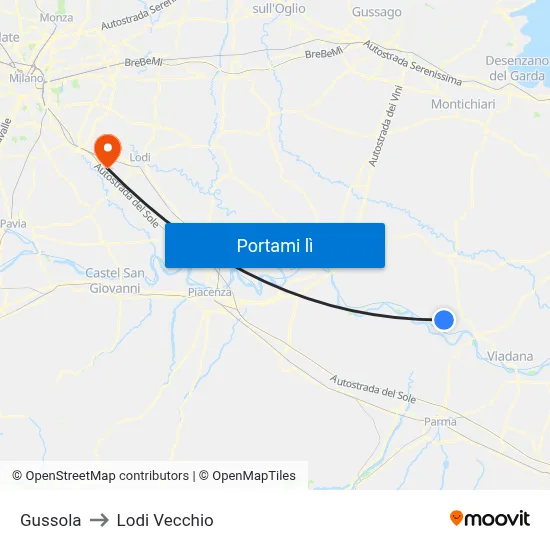 Gussola to Lodi Vecchio map