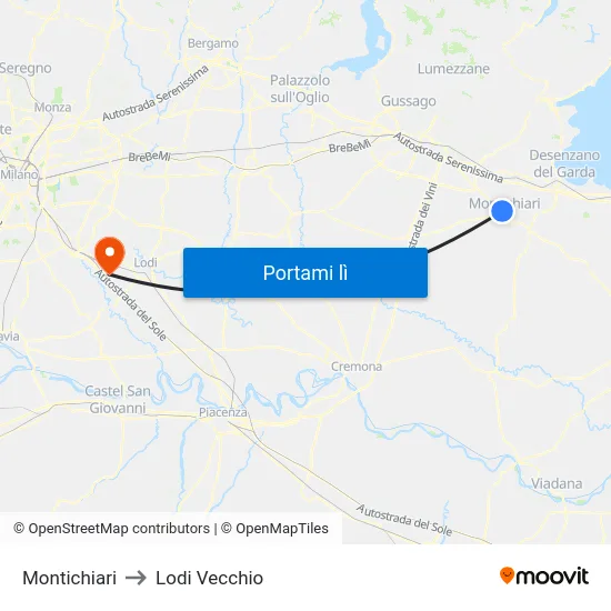 Montichiari to Lodi Vecchio map