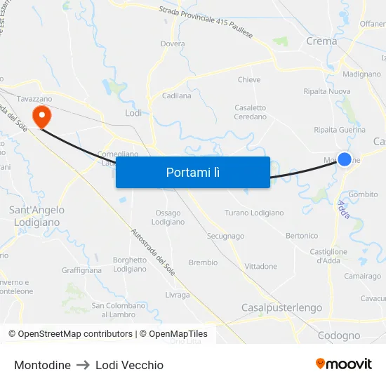 Montodine to Lodi Vecchio map