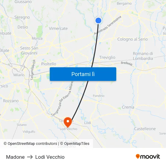 Madone to Lodi Vecchio map