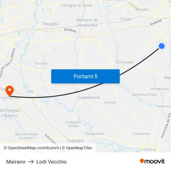 Mairano to Lodi Vecchio map