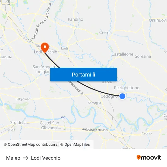 Maleo to Lodi Vecchio map