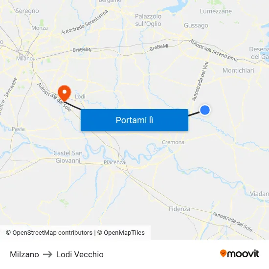 Milzano to Lodi Vecchio map