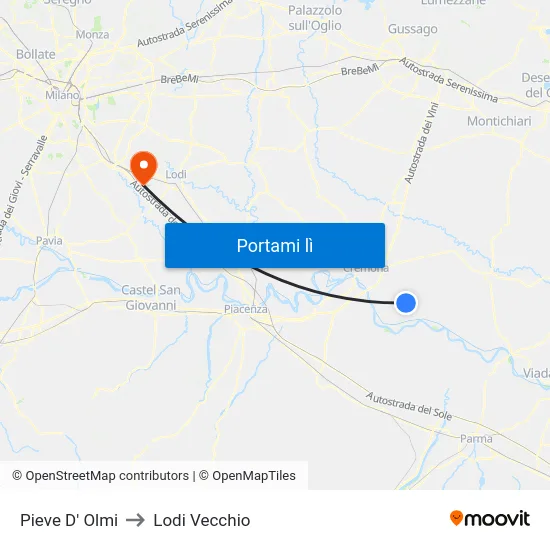 Pieve D' Olmi to Lodi Vecchio map