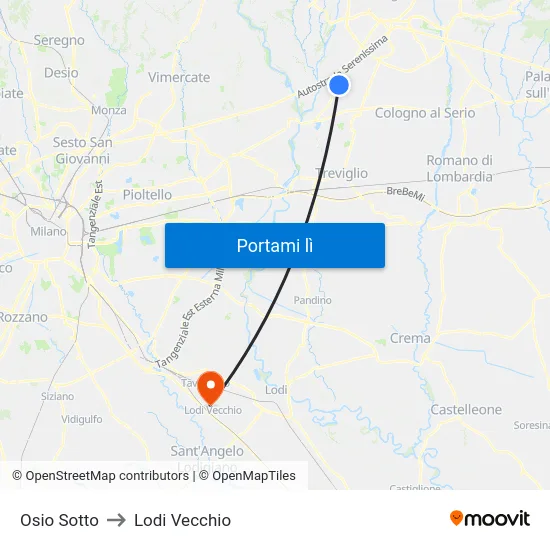 Osio Sotto to Lodi Vecchio map