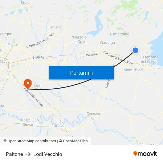 Paitone to Lodi Vecchio map