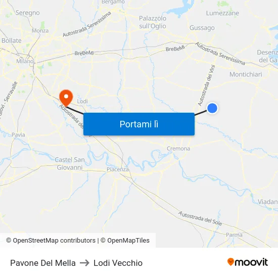 Pavone Del Mella to Lodi Vecchio map