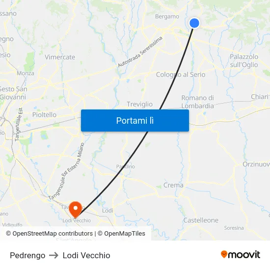 Pedrengo to Lodi Vecchio map