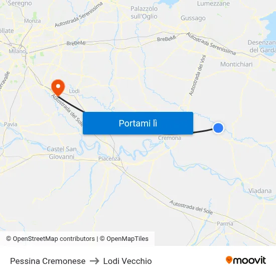 Pessina Cremonese to Lodi Vecchio map