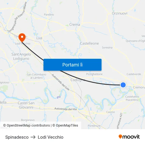 Spinadesco to Lodi Vecchio map