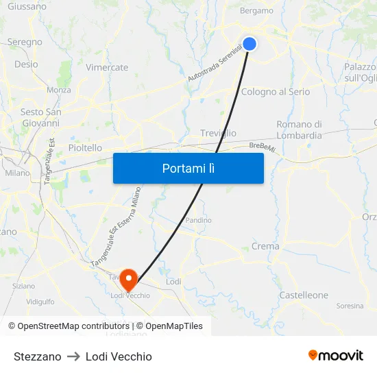 Stezzano to Lodi Vecchio map