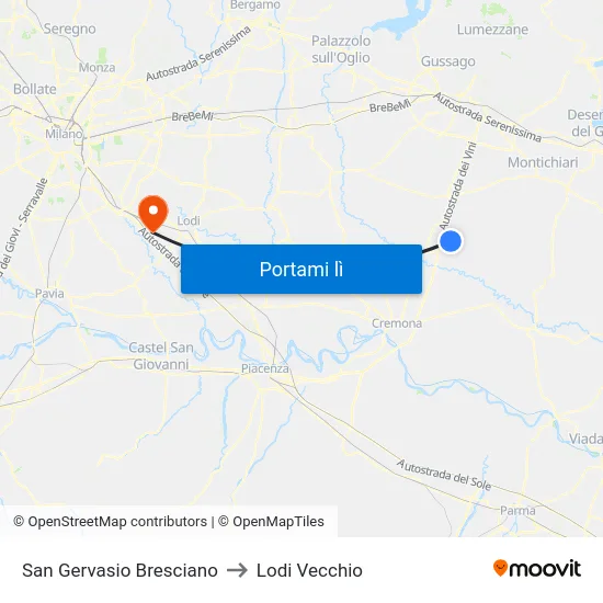 San Gervasio Bresciano to Lodi Vecchio map