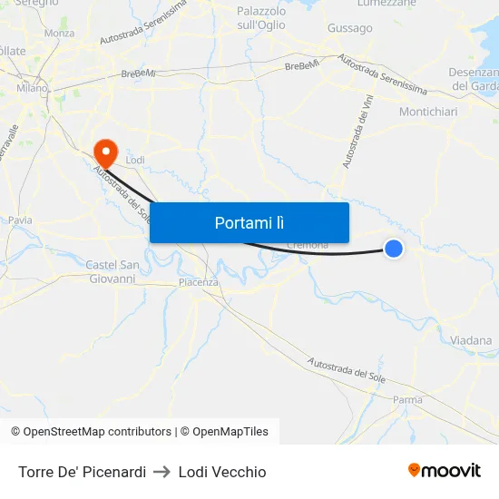 Torre De' Picenardi to Lodi Vecchio map