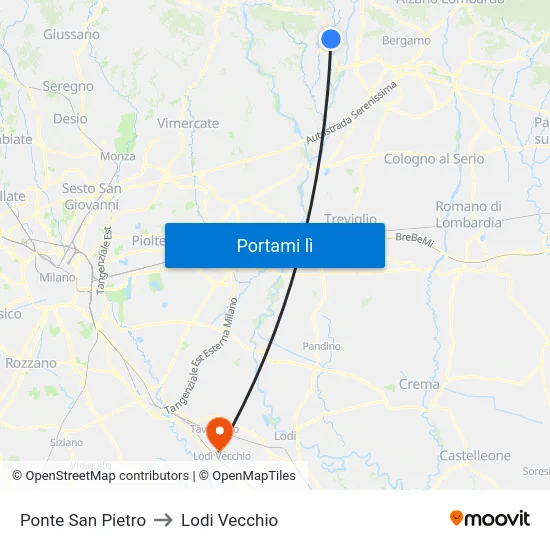 Ponte San Pietro to Lodi Vecchio map