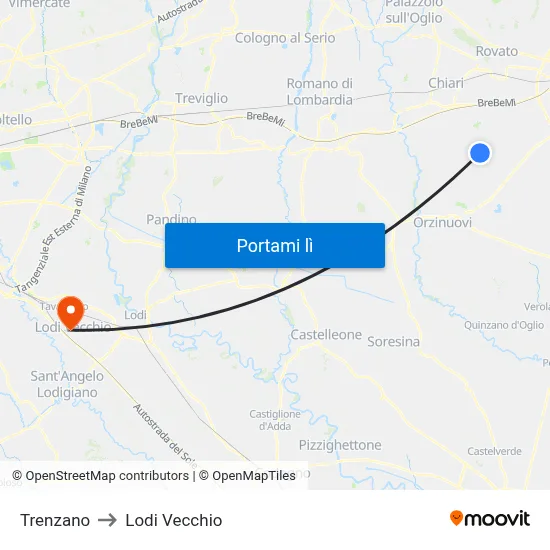 Trenzano to Lodi Vecchio map