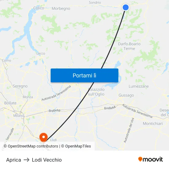 Aprica to Lodi Vecchio map
