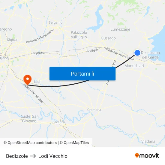 Bedizzole to Lodi Vecchio map