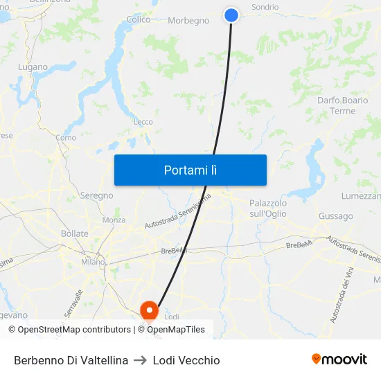 Berbenno Di Valtellina to Lodi Vecchio map