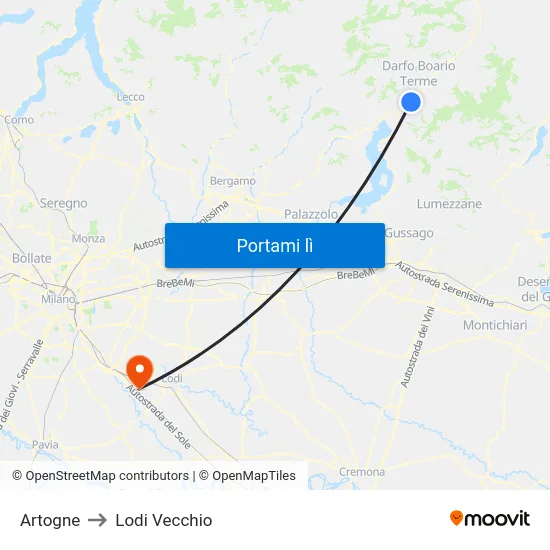 Artogne to Lodi Vecchio map