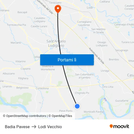 Badia Pavese to Lodi Vecchio map