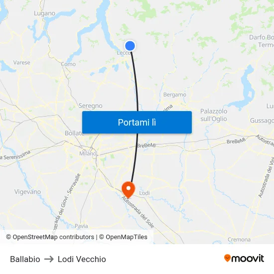 Ballabio to Lodi Vecchio map