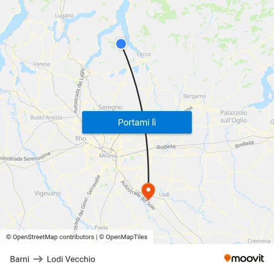 Barni to Lodi Vecchio map