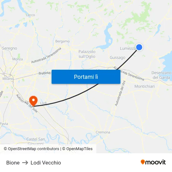 Bione to Lodi Vecchio map