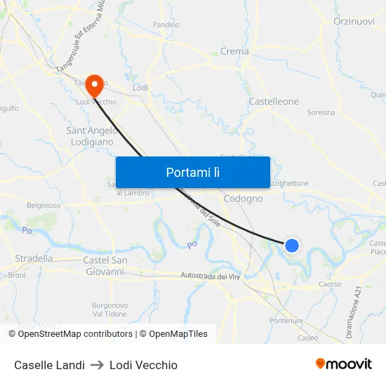 Caselle Landi to Lodi Vecchio map