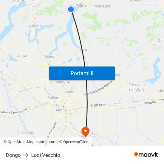 Dongo to Lodi Vecchio map