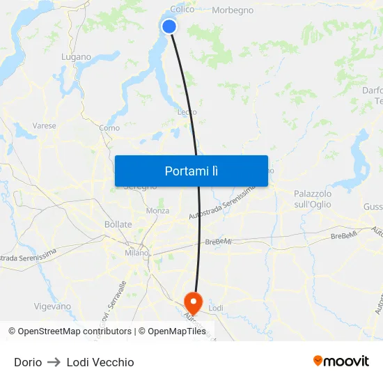 Dorio to Lodi Vecchio map