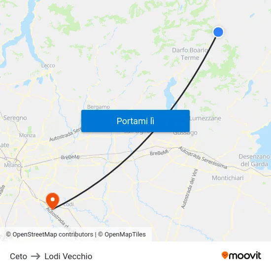 Ceto to Lodi Vecchio map