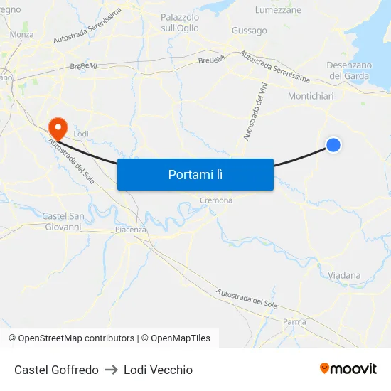 Castel Goffredo to Lodi Vecchio map