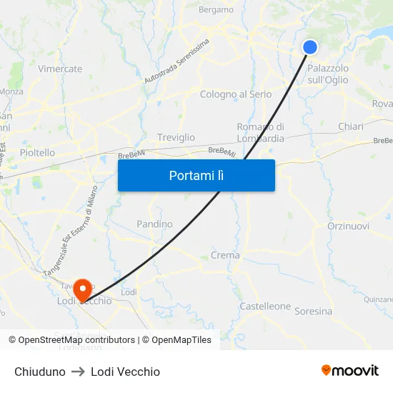 Chiuduno to Lodi Vecchio map