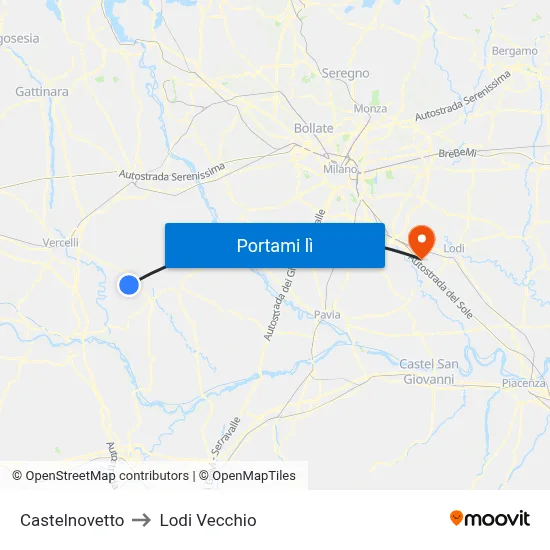 Castelnovetto to Lodi Vecchio map