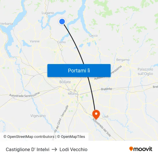 Castiglione D' Intelvi to Lodi Vecchio map