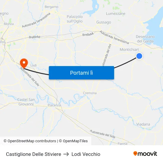 Castiglione Delle Stiviere to Lodi Vecchio map