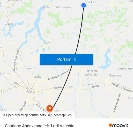 Castione Andevenno to Lodi Vecchio map