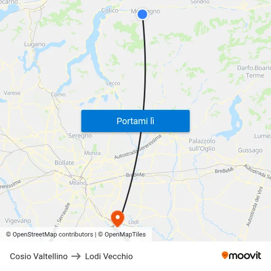Cosio Valtellino to Lodi Vecchio map