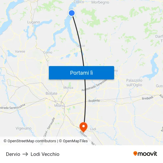 Dervio to Lodi Vecchio map