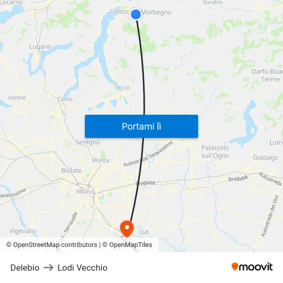 Delebio to Lodi Vecchio map