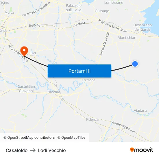 Casaloldo to Lodi Vecchio map