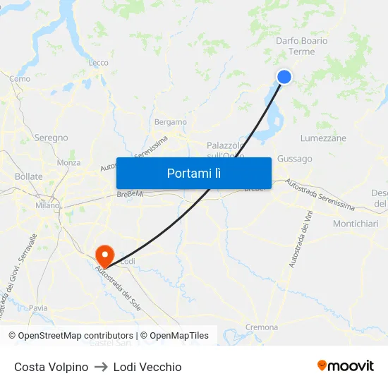 Costa Volpino to Lodi Vecchio map